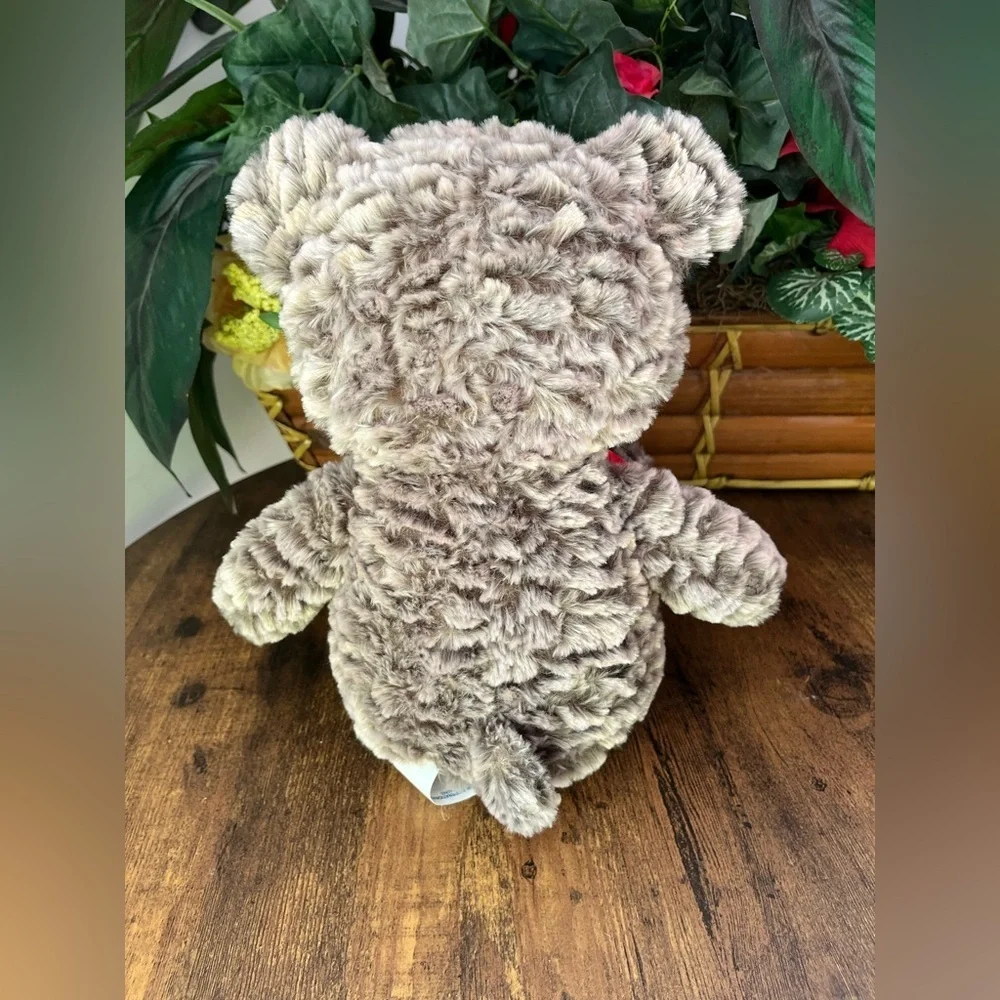Hugfun Gray Plush Teddy Bear with Red Bow & Heart Paw – Valentine’s Gift